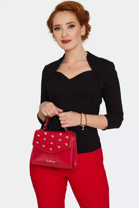 60s Retro Vintage Heart Studded Style Top Handle Bag