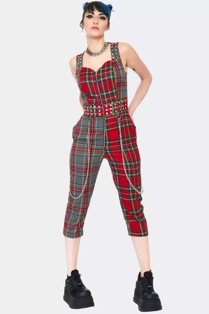 New Gothic Punk Pretty Vacant Overalls Capri Fitted Overall Dungaree Jumpsuit