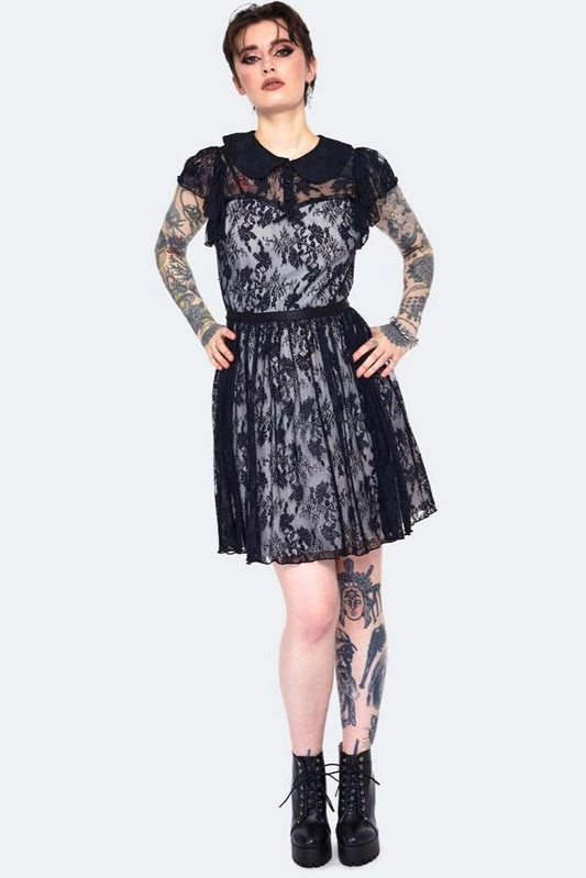 Lace overlay collar Gothic Alternative Style dress