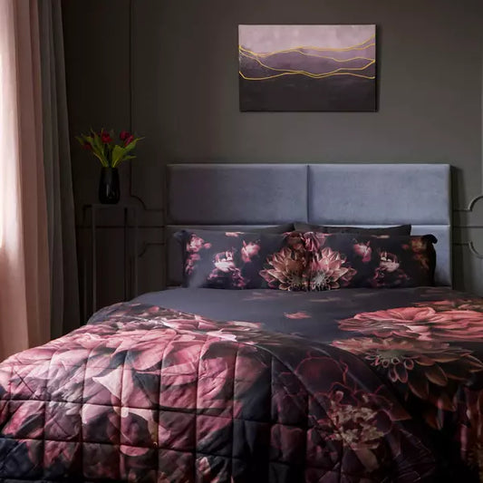 Duvet Quilt Cover Set in Black & Pink Premium Quality 100% Cotton Cosmic FloraL
