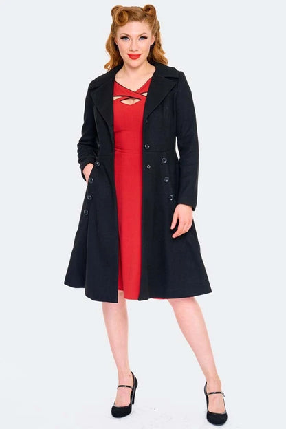 Women Retro A Line Lapel Coat Vintage Style Fashion