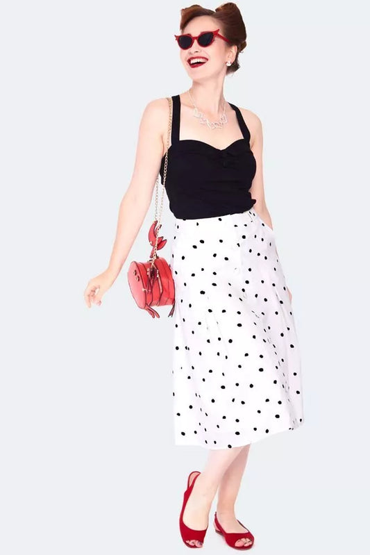 Retro Black and white polka dot button front midi Vintage Style skirt