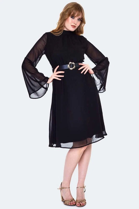 1960s Sheer Layer Retro Belted Vintage Style Flare Dress