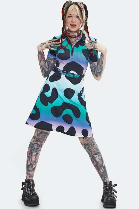 Alternative Style Technicoloured Gothic Leopard Skater Dress52.00