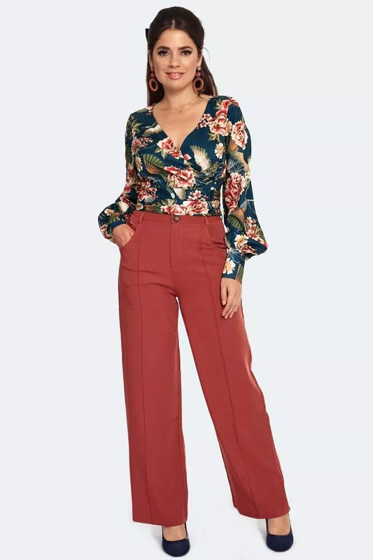 Rust Retro Wide Leg Vintage Style Trousers