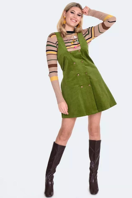 1960s Women Retro Corduroy Overall Button Vintage Style Skirt