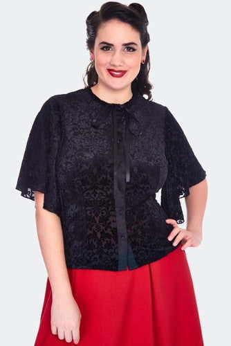 Devore Retro Flutter Sleeve Vintage Style Blouse