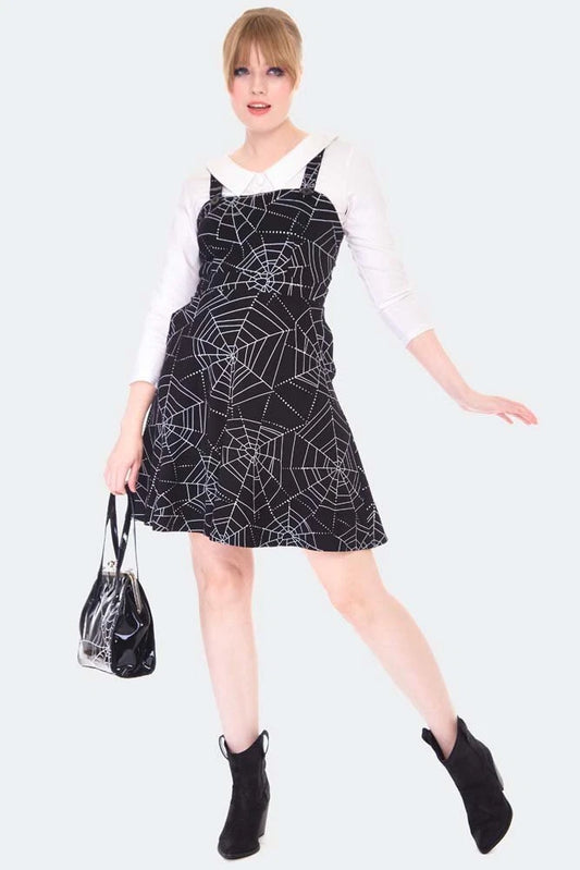 Spider Web Print Overall Flare Retro Vintage Style Dress