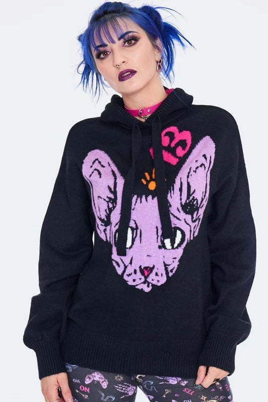 Gothic Oversize Knitted Intarsia Cat Alternative Style Sweater