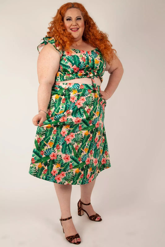 Curve Retro Vintage Style Valentina Floral Tropical Print Skirt