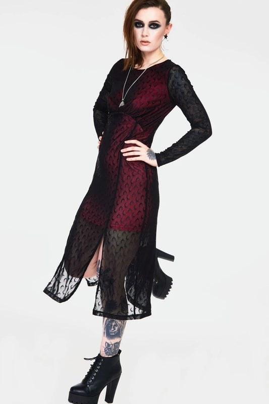 Alternative Style Moonstruck Mesh Midi Gothic Dress