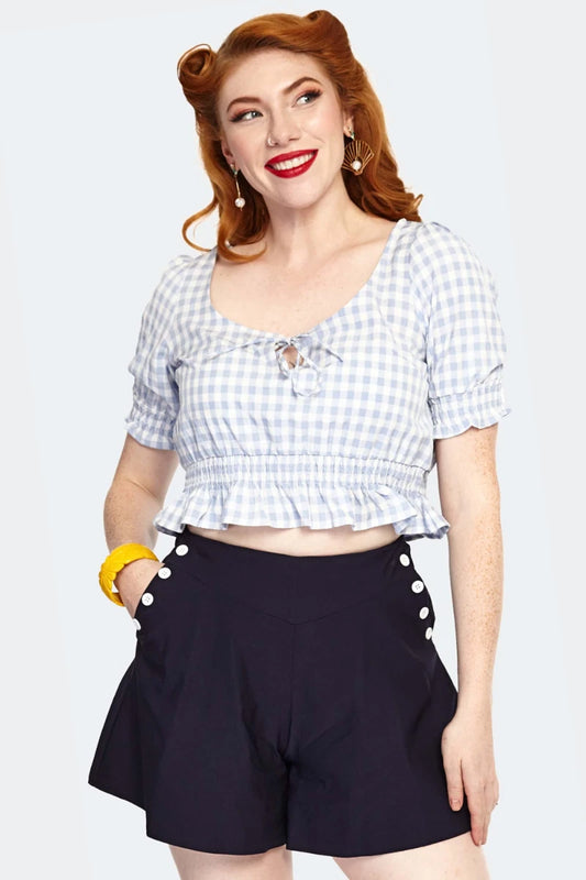 Sadie Blue Gingham Retro Vintage Style Top