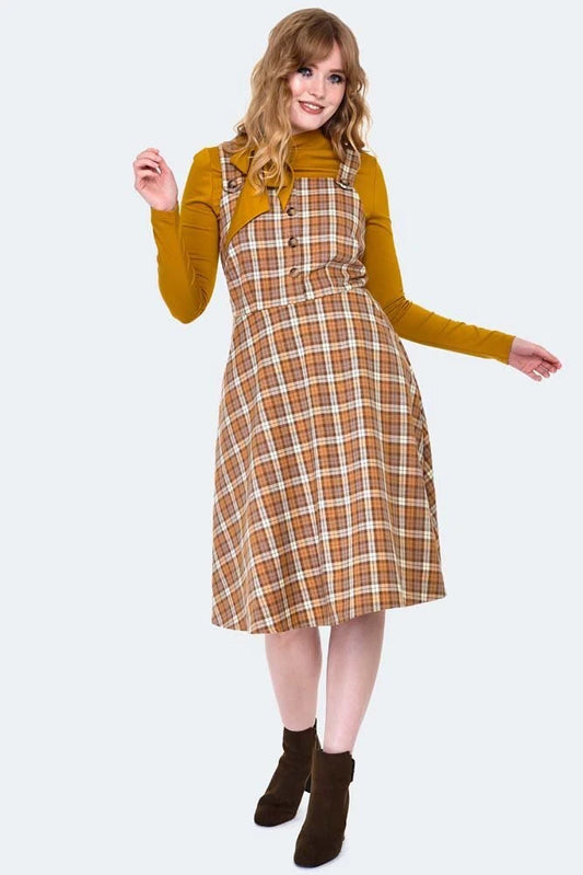 Plaid Pinafore Flare Dress Retro Vintage Style