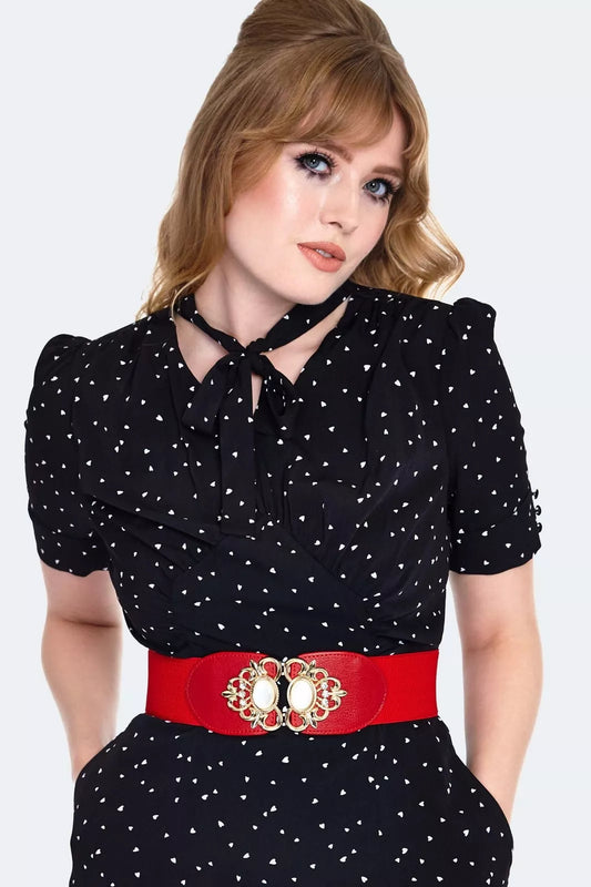 Retro Vintage Style Pearl Buckled Red Elasticated Belt