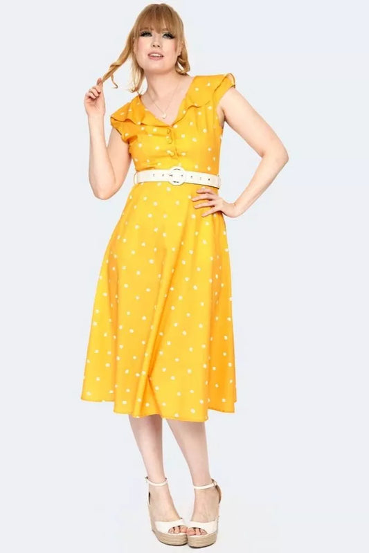 Women Retro Polka Dot Wide Collar Flare Vintage Style Dress