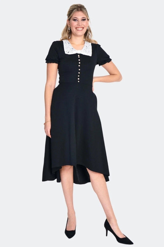 Vintage Retro Style Lace Collar Flare Dress