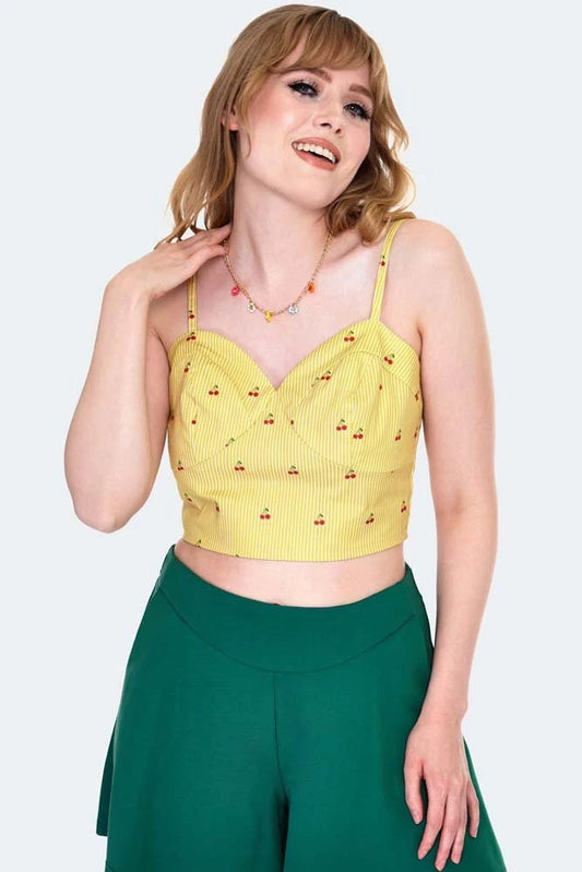 Natalie Cherry Stripe Crop Retro Vintage Style Top