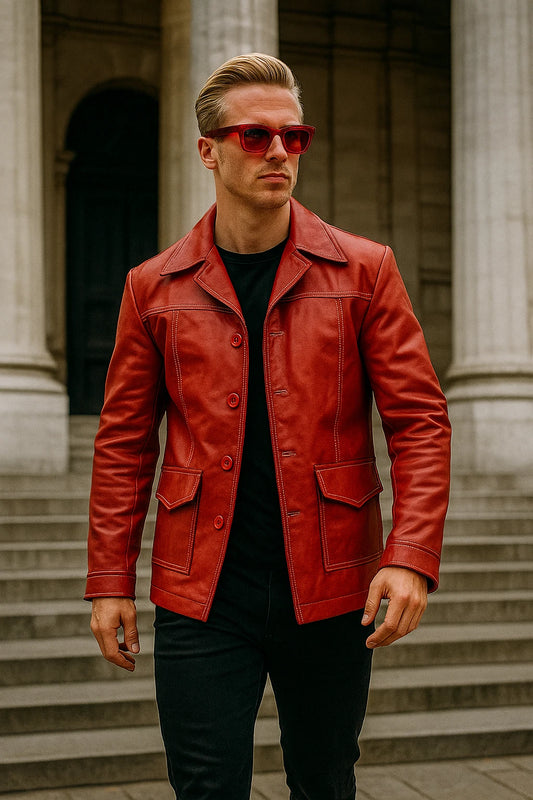 Brad Pitt Red Leather Jacket Tyler Durden Fight Club Real FC Style Coat for Men