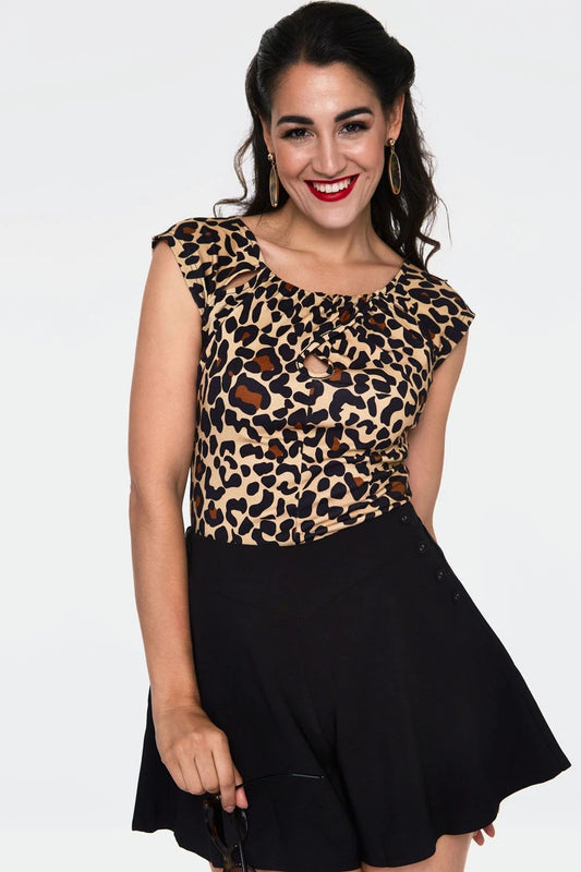 Vintage Style Maddie Leopard Retro Print Keyhole Top