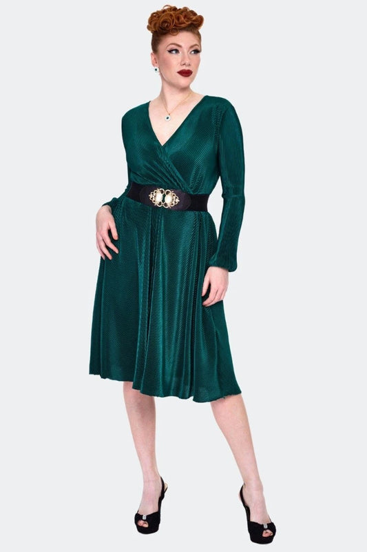 Plisse Wrap Midi Flare Retro Vintage Style Dress