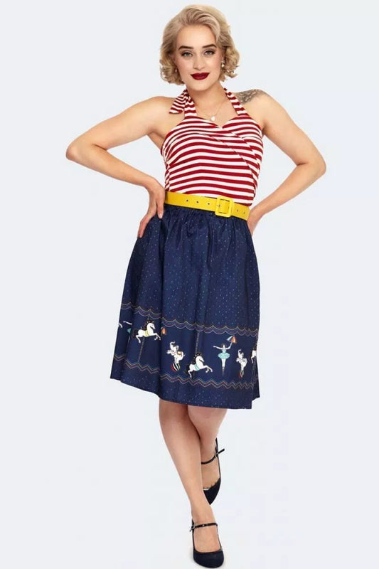 Women Retro Patricia Print Skirt With A Circus-themed Border Vintage Style