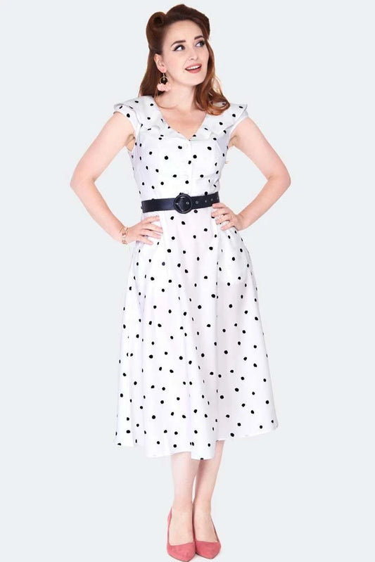 RETRO POLKA DOT Flutter COLLAR FLARE VINTAGE STYLE DRESS