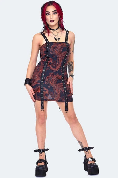 Gothic Snake Skeleton Bodycon Mini Alternative Style Dress