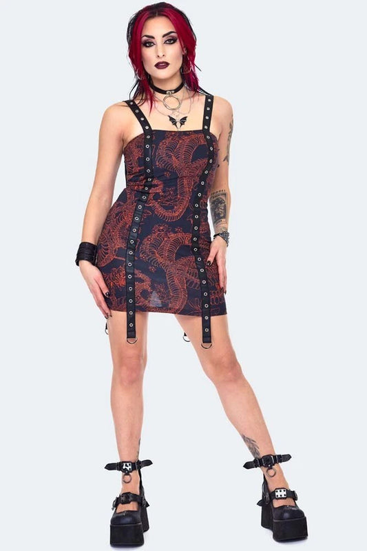 Gothic Snake Skeleton Bodycon Mini Alternative Style Dress