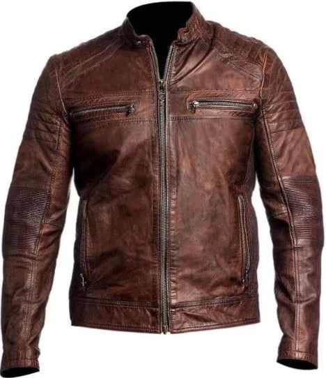 Mens Cafe Racer Brown Vintage Motorcycle Distressed Biker Leather Jacket for HIM