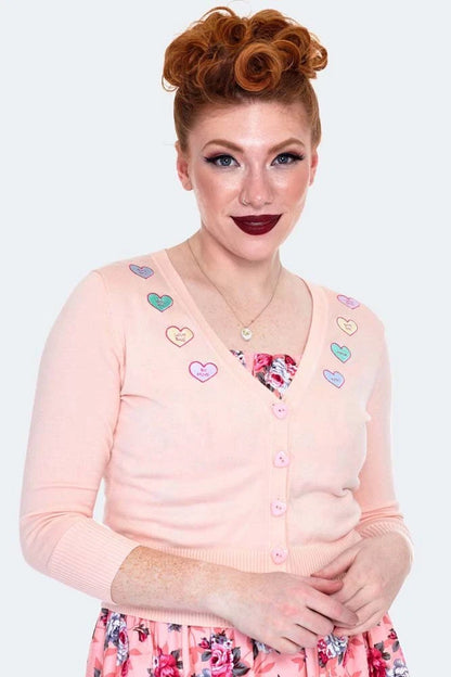 Ladies Curve Kim Love Heart Print Cardigan Retro Vintage Plus Size Cardigan
