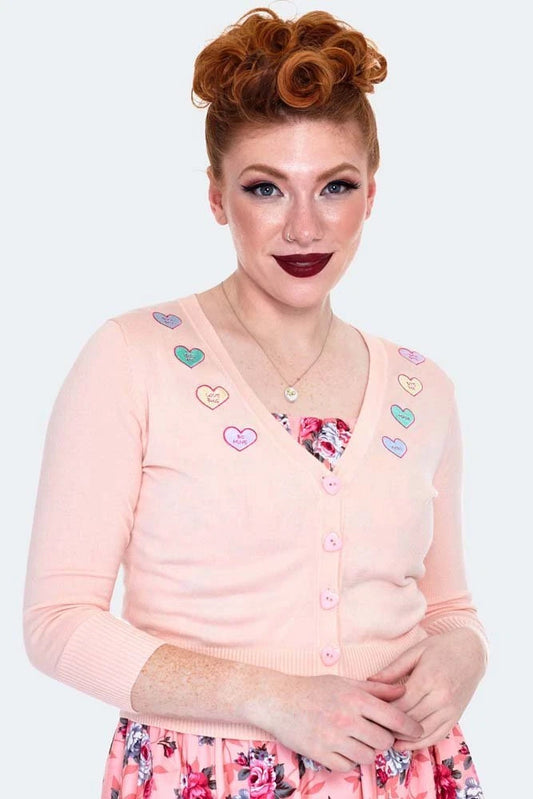 Ladies Curve Kim Love Heart Print Cardigan Retro Vintage Plus Size Cardigan