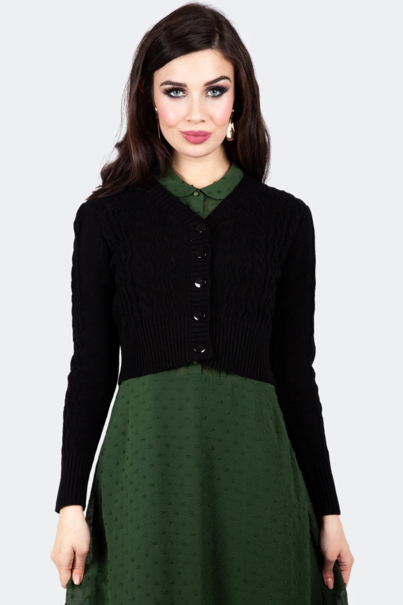 Mabel Cropped Retro Vintage Style Cardigan in Black