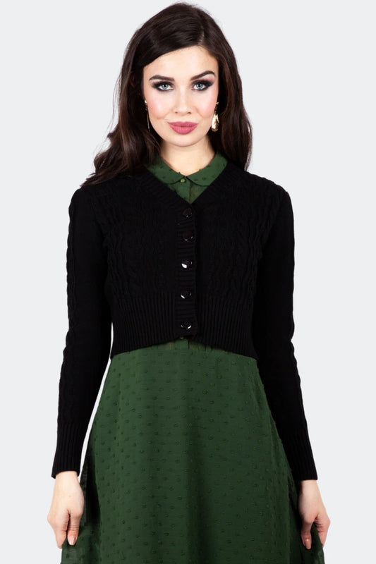 Mabel Cropped Retro Vintage Style Cardigan in Black