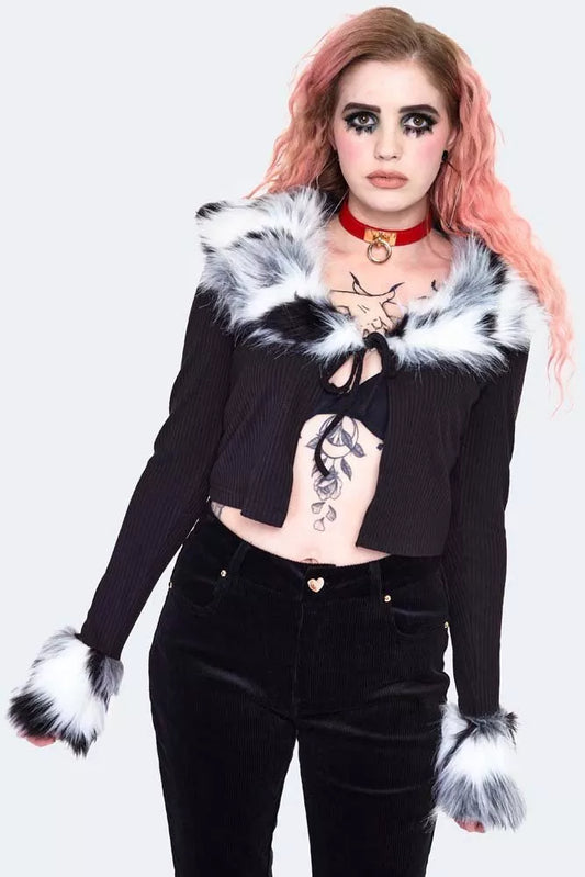 Alternative Style Fur Trim Cropped Gothic Cardigan
