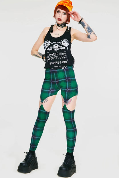 Gothic Round In Circles Plaid Harness Alternative Style Leggings