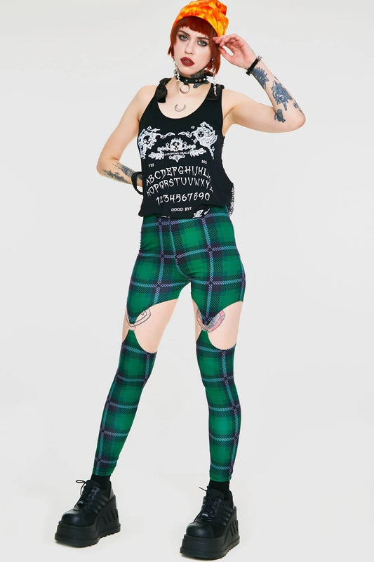 Gothic Round In Circles Plaid Harness Alternative Style Leggings