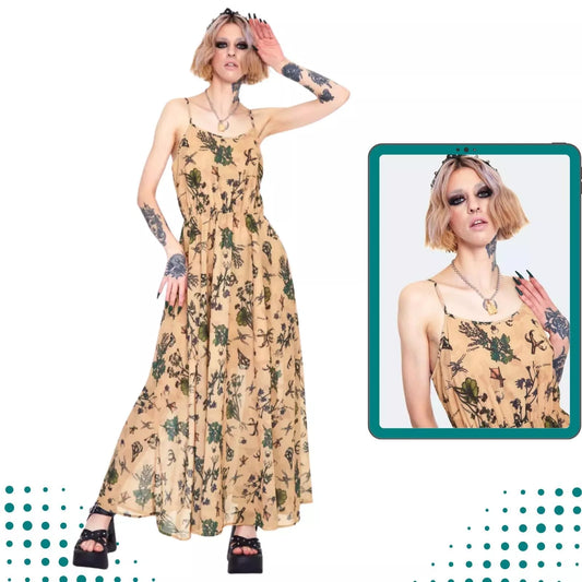Apotthecary Print Maxi Gothic Alternative Style Dress