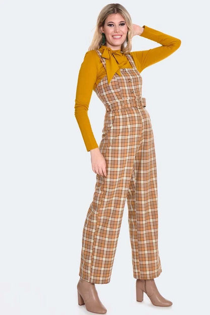 Retro Plaid Cropped Pinafore Jumpsuit Vintage Style