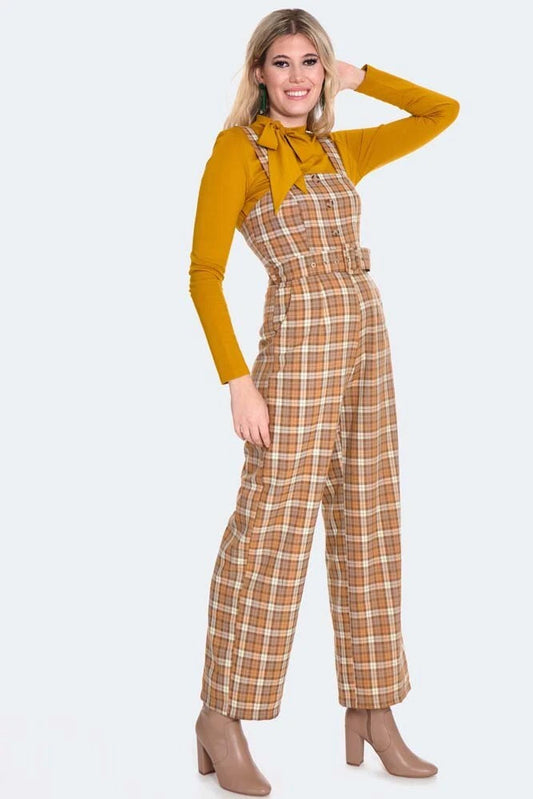 Retro Plaid Cropped Pinafore Jumpsuit Vintage Style