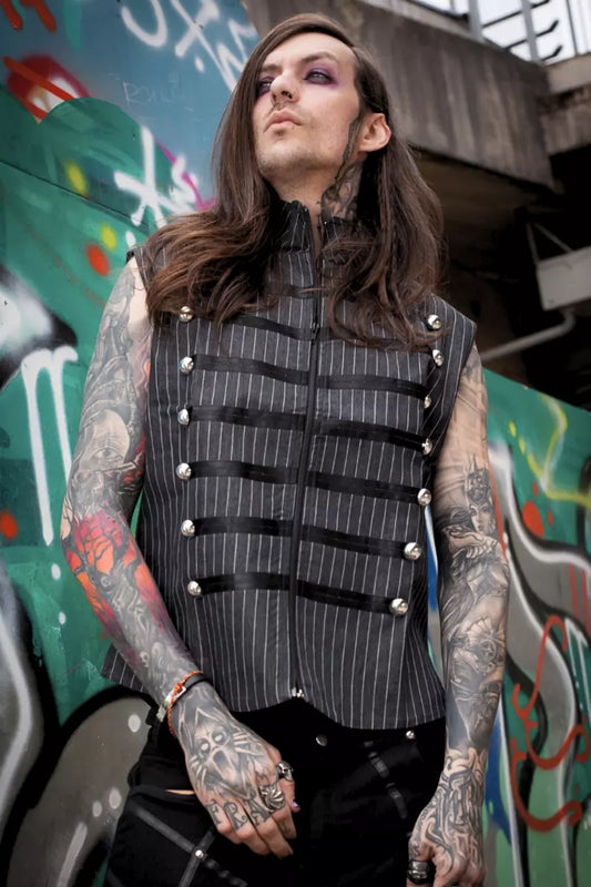 Monochrome Pinstripes Vest Gothic Alternative Style Top