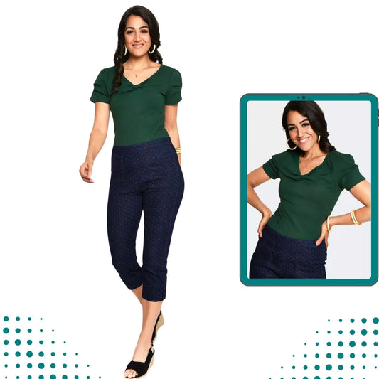 Curve Retro Rhiannon Green Bow V-Neck Vintage Style Top