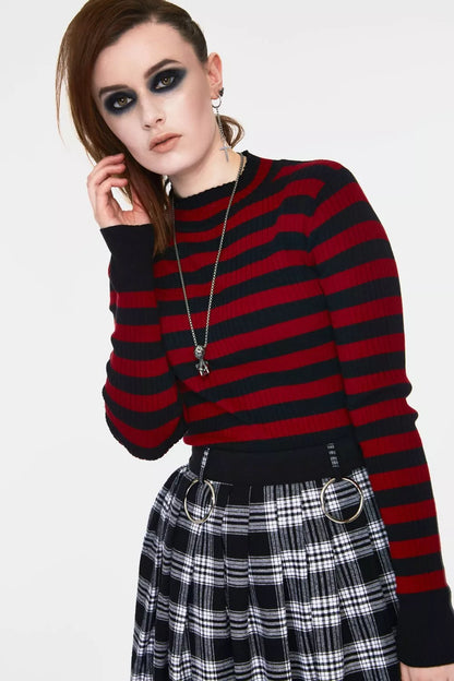 Gothic Menace Red and Black Stripe Alternative Style Fashion Sweater
