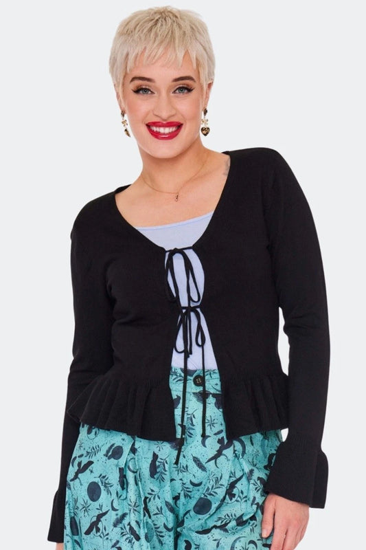 Women Retro Tie Front Ruffle Cardigan Vintage Style Cardigan