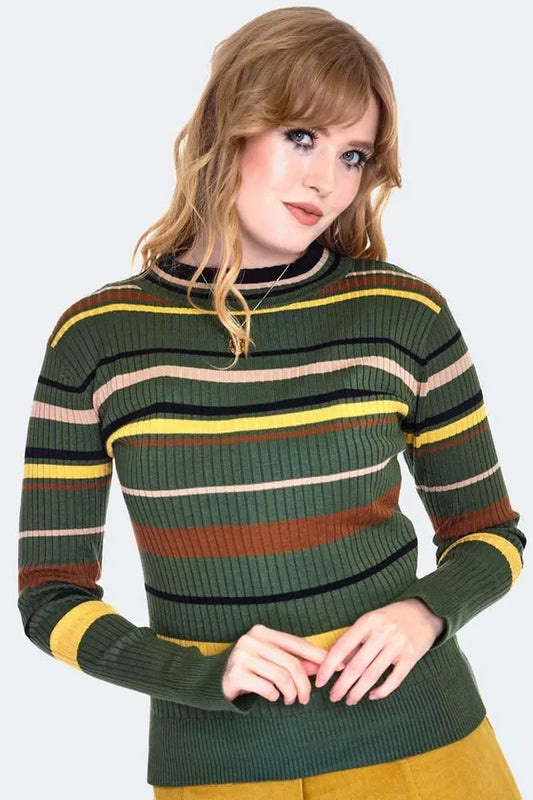 1970s Green Stripe Retro Vintage Style Sweater