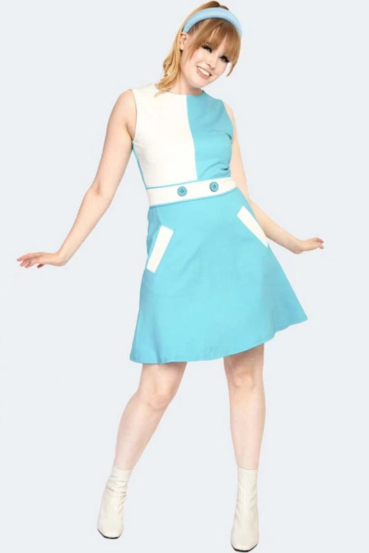 1960s Women Retro Contrast Panel 60s Vintage Style Dress