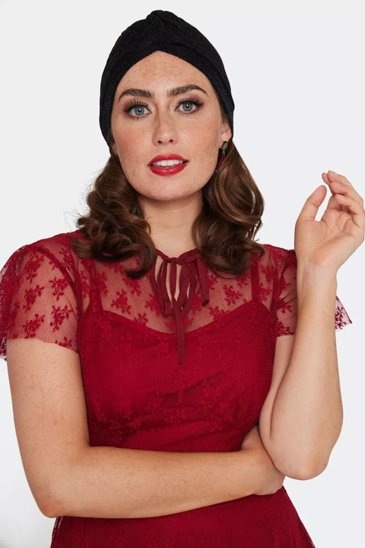 Black Sparkle Retro Vintage Style Turban
