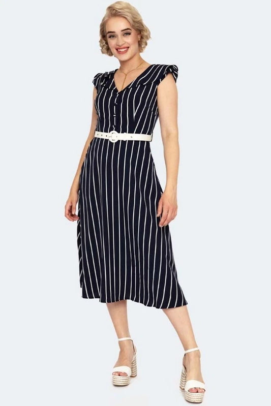 Retro Vintage Stripe Midi Flare Style Dress