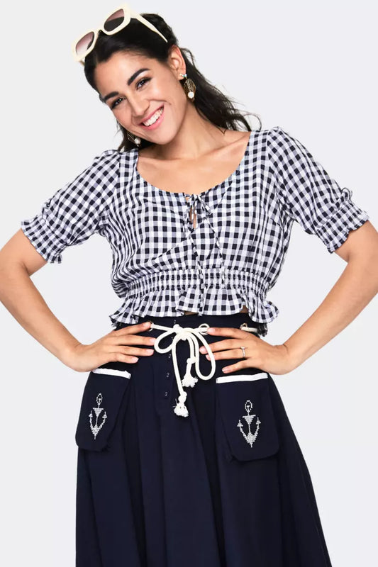 Sadie Black Retro Vintage Style Gingham Top