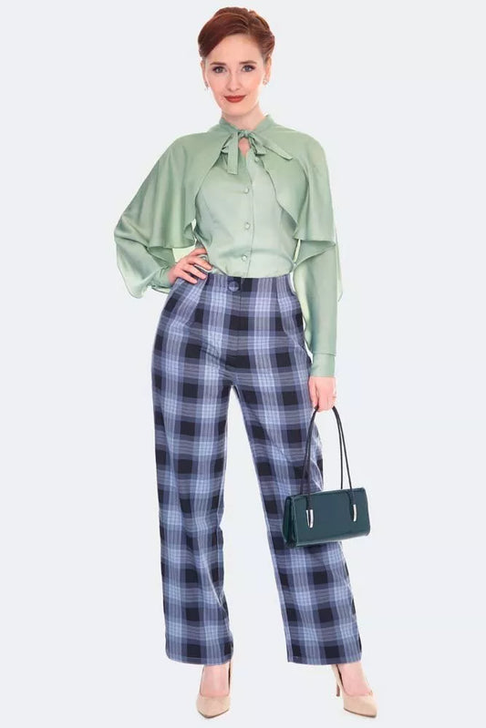 Vintage Style Grey Plaid Retro Trousers