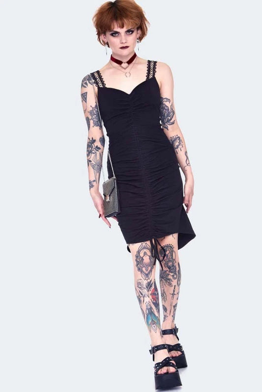 Gothic Long at back rouched dress with lace Alternative Style